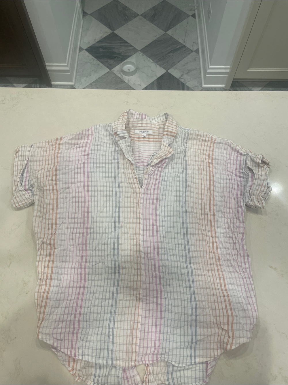 Madewell Short-Sleeve Pastel Multi-Stripe Button-Front Shirt
